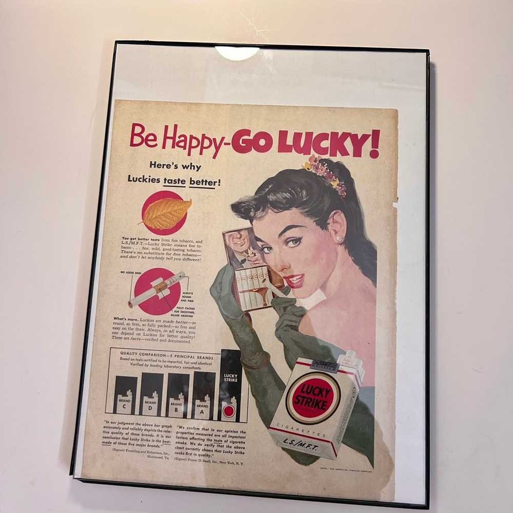 Vintage 50’s Lucky Strike Magazine Advertisement Poster